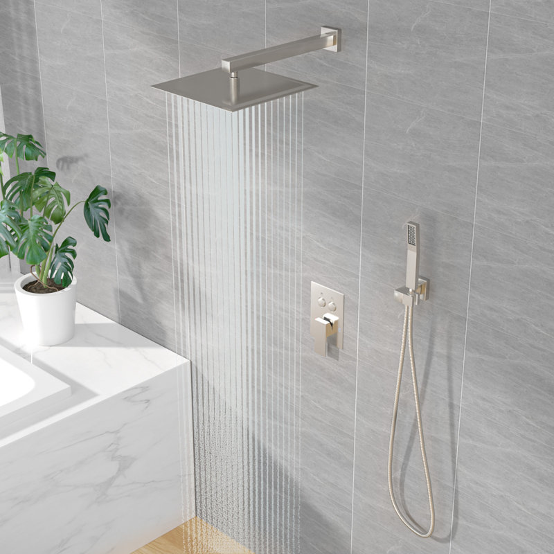 10 Inch Rain Shower Head Shower System Push Button Diverter Shower Set Wall Mount Shower System, Brushed Nickel