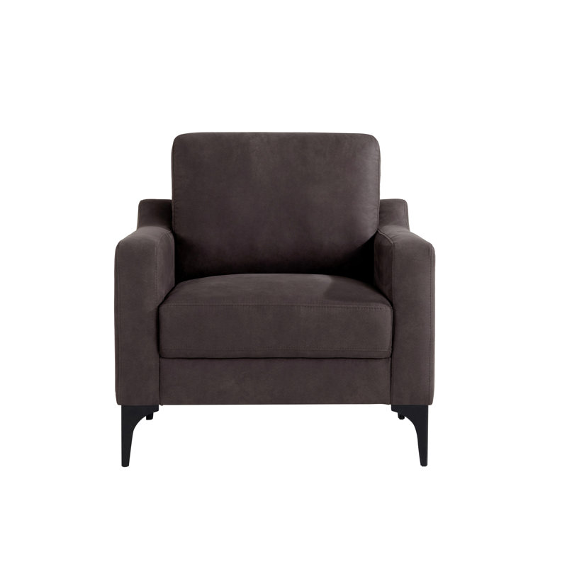 Turner 33.5" Square Arm Faux Suede Armchair, Charcoal Polyester/Black