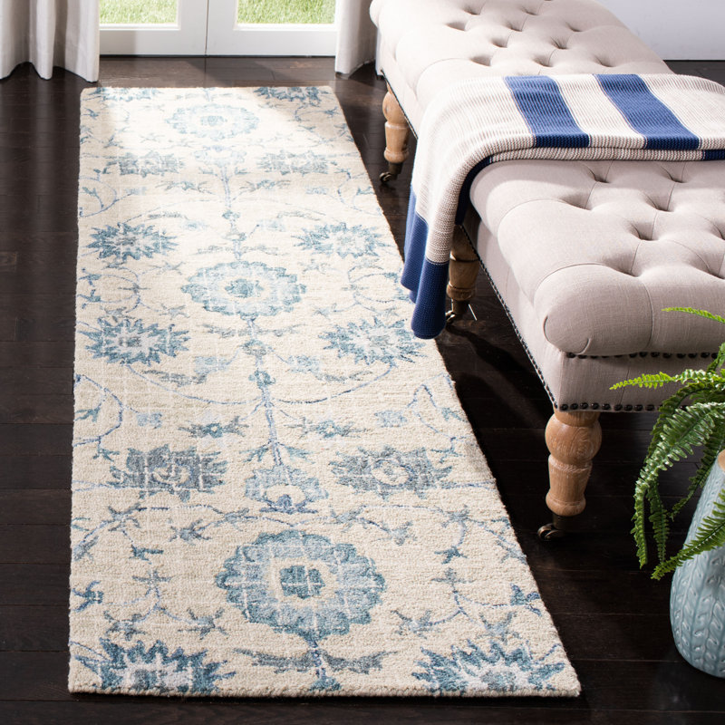 Tapis floral en laine touffeté à la main Luitpold, Tapis de couloir 2 pi 3 po x 8 pi