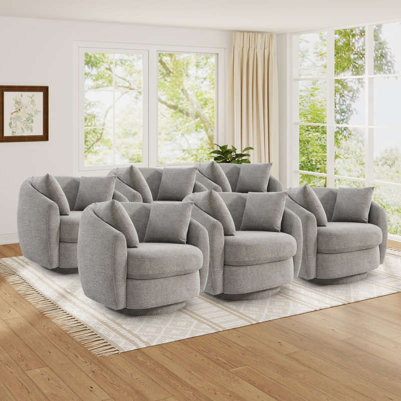 Fauteuil d'appoint pivotant moderne de 38 po de large avec rangement sous le siège et 2 coussins amovibles (ensemble de 6)