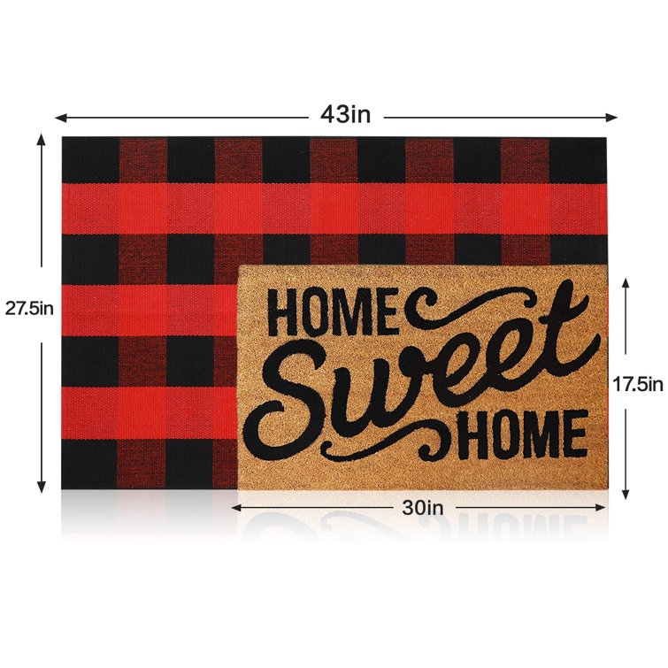 Buffalo Plaid Outdoor Red And Black Check Front Door Mat Washable