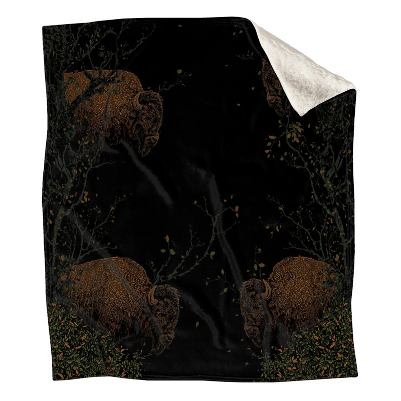 Buffalo In Woodland Scene Blankets, 60in W x 80in H