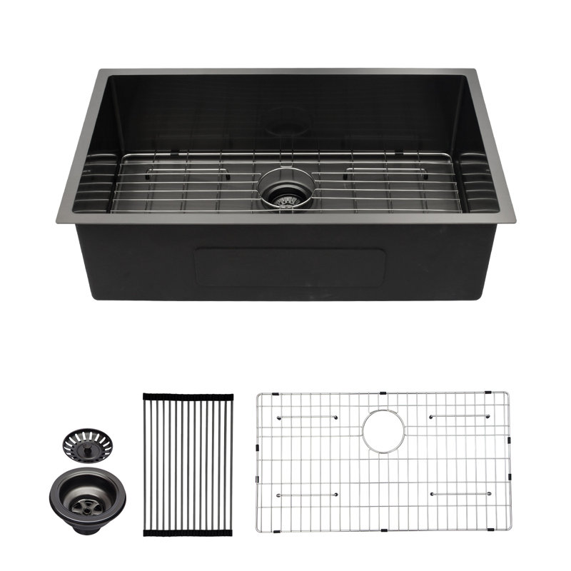 Évier de cuisine à simple cuve en acier inoxydable de calibre 16 encastrable noir 33 po x 19 po x 10 po avec accessoires Topcraft