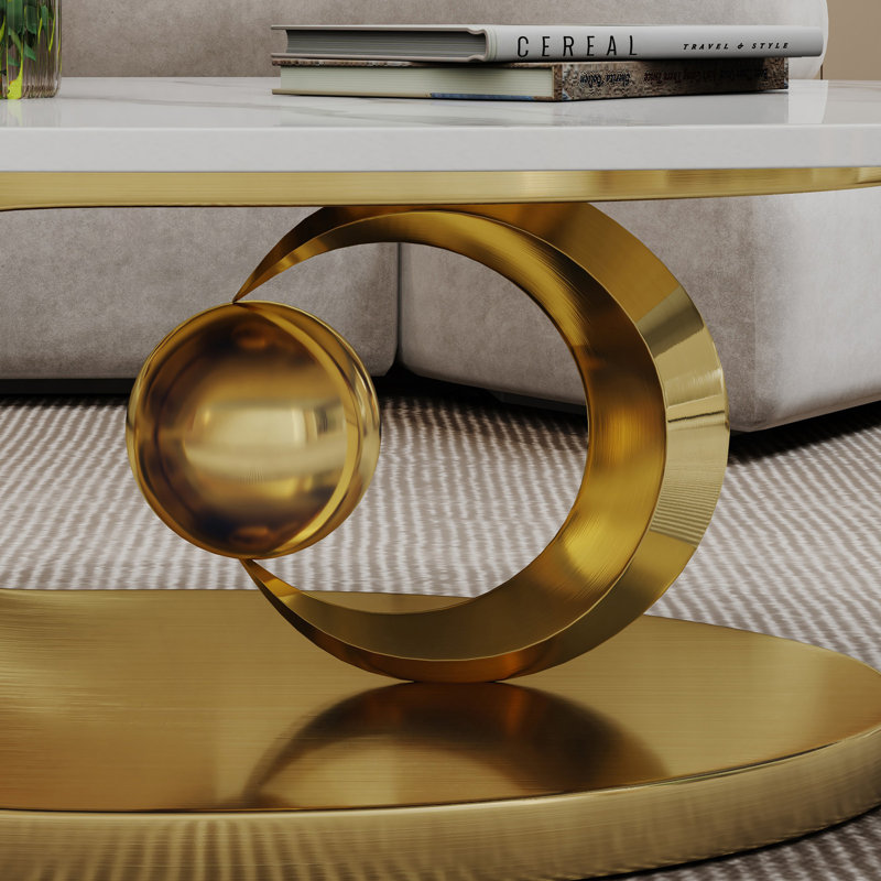 Everly Quinn Faux Marble Coffee Table With Sculptural Stainless Steel ...