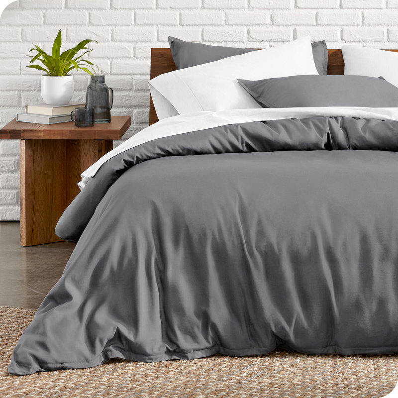 Oversized Queen Gray and White Microfiber Duvet Cover Set