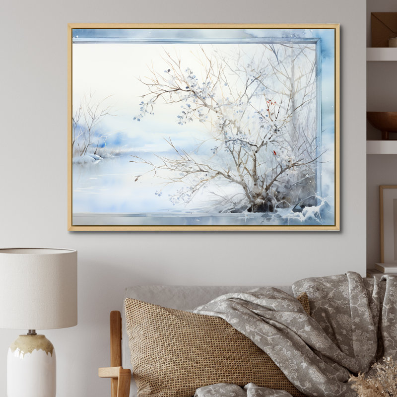 «Frosty Scenic Winter Landscape I», art mural paysage d'hiver, Cadre flottant brun, H 30 po x l 40 po x P 1,5 po