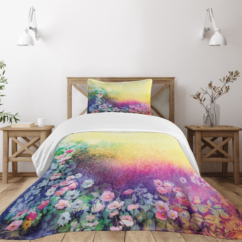 White Quilted Twin Bedspread Set with Pillow Sham