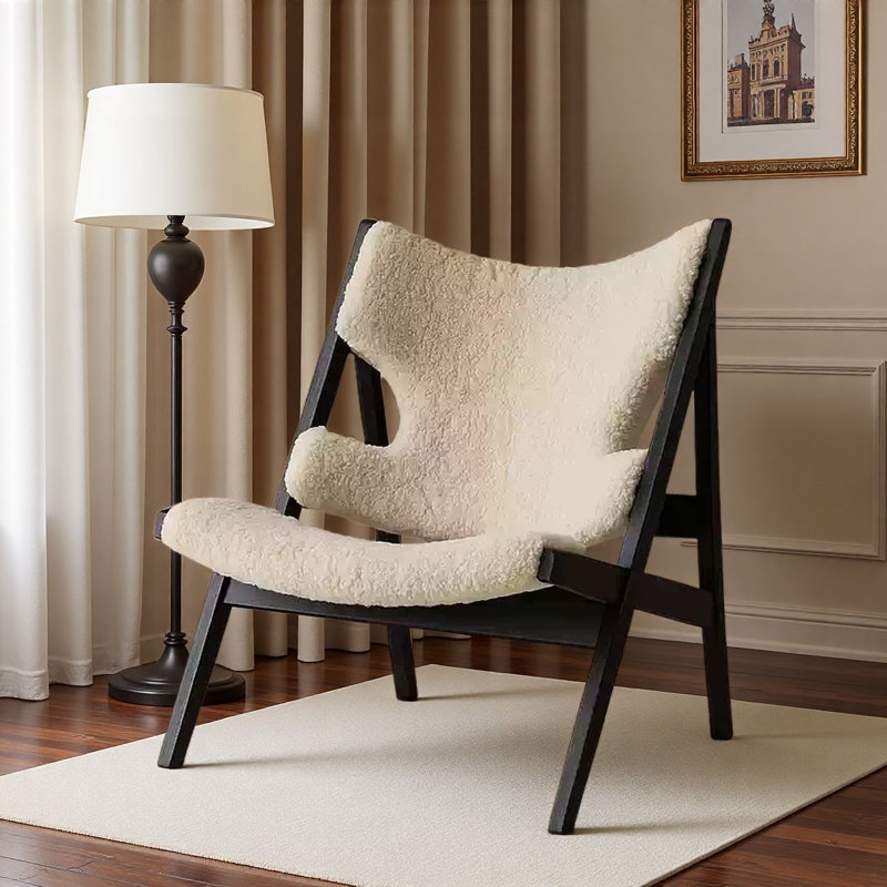 Creamy Lamb Fleece Single Leisure Chair., Black, White