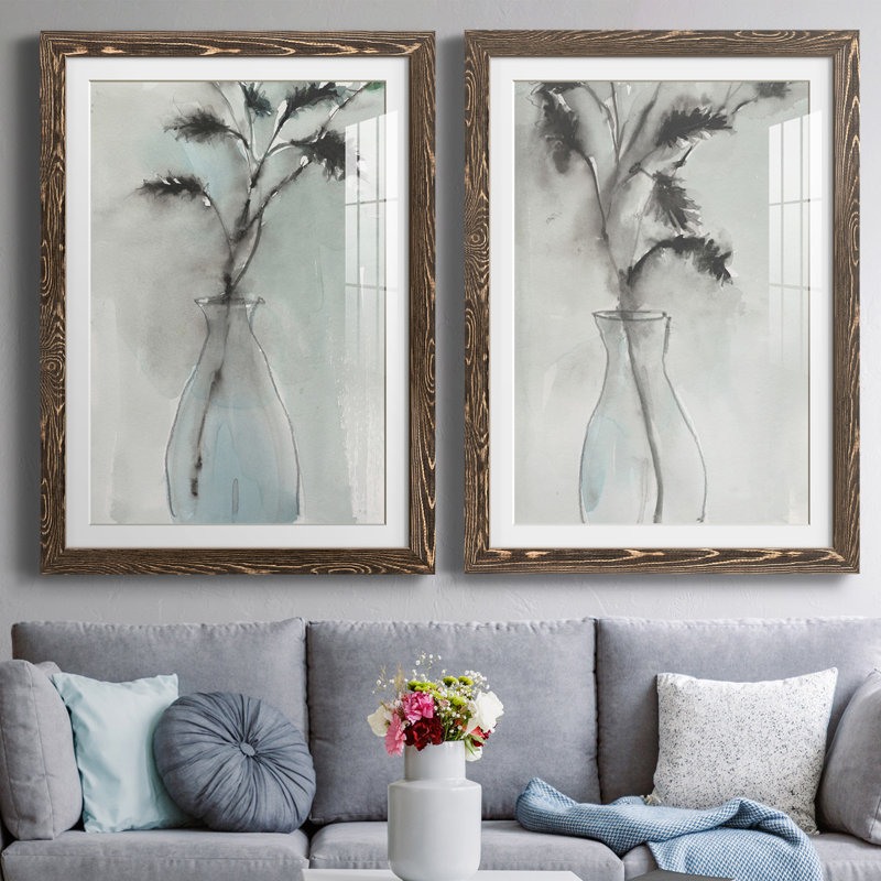 Soft Ferns I Premium encadré mat - prêt à être accroché, Encadré de bois de noyer, H 31,5 po x l 47 po x P 1,5 po