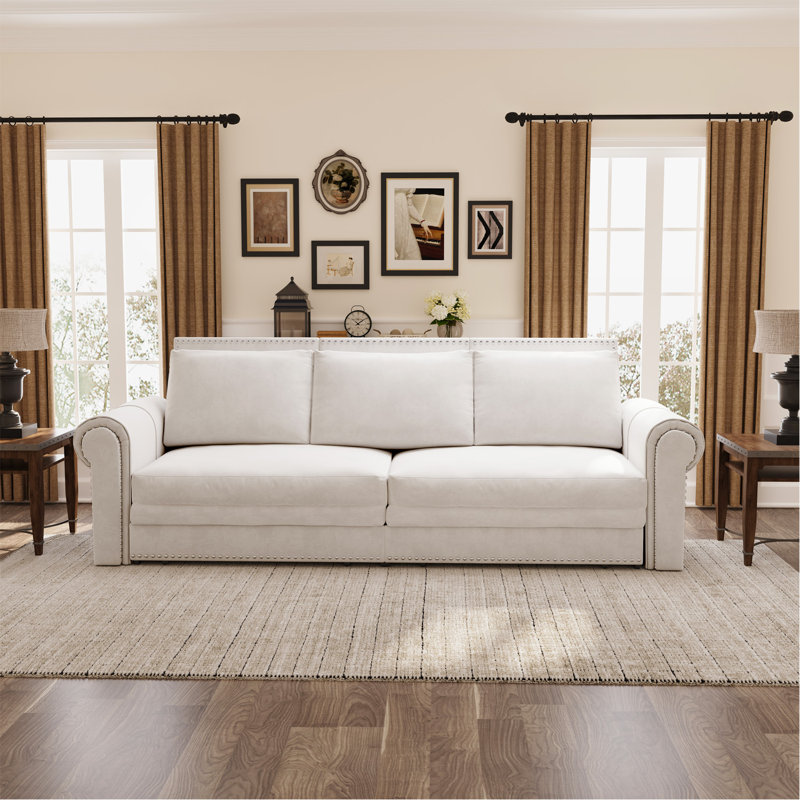Canapé Chesterfield, canapé-lit gigogne de 93,7 po, canapé-lit convertible en velours 3 en 1 avec garniture cloutée et accoudoirs roulés, canapé-lit multifonctionnel pour le salon, la chambre à coucher, beige / blanc
