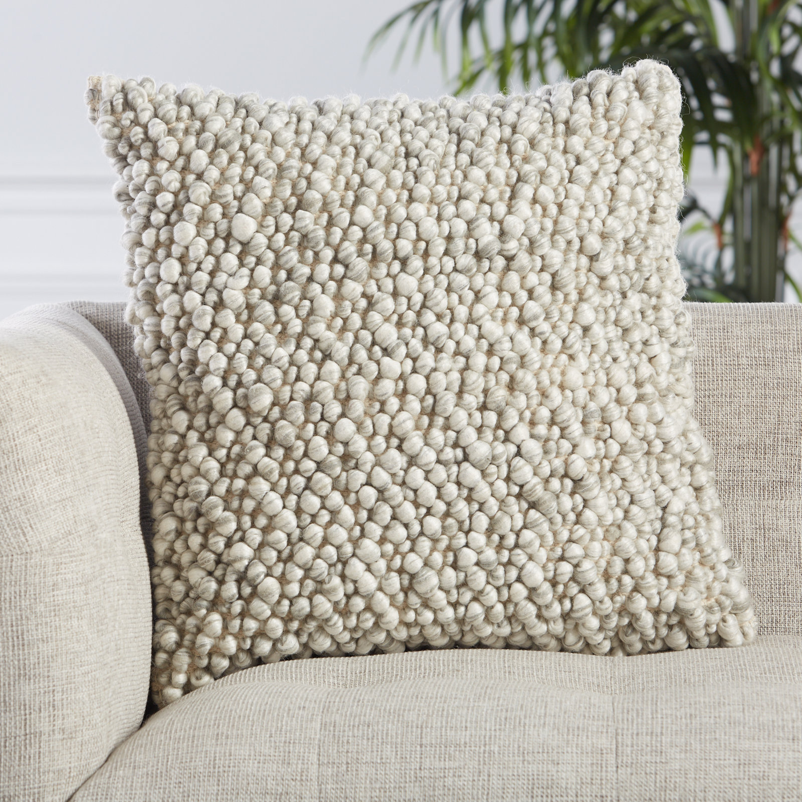 Upson Embroidered Wool Throw Pillow, Light Gray, Polyester