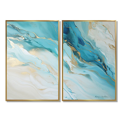 Bleu sarcelle et or, charme de glacier, art sur toile - 2 impressions sur toile