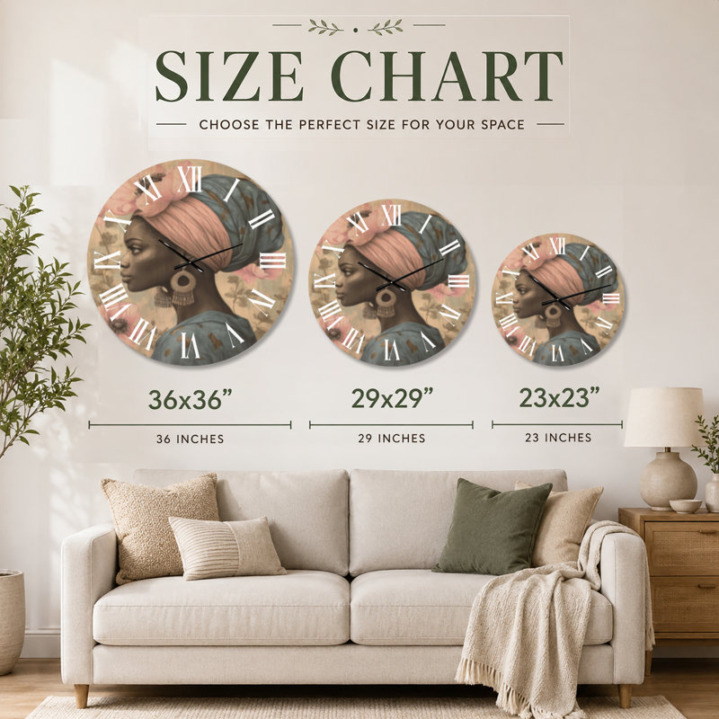 Horloge murale décorative glamour Floral Crowned Muse II, imprimée sur bois, Grand