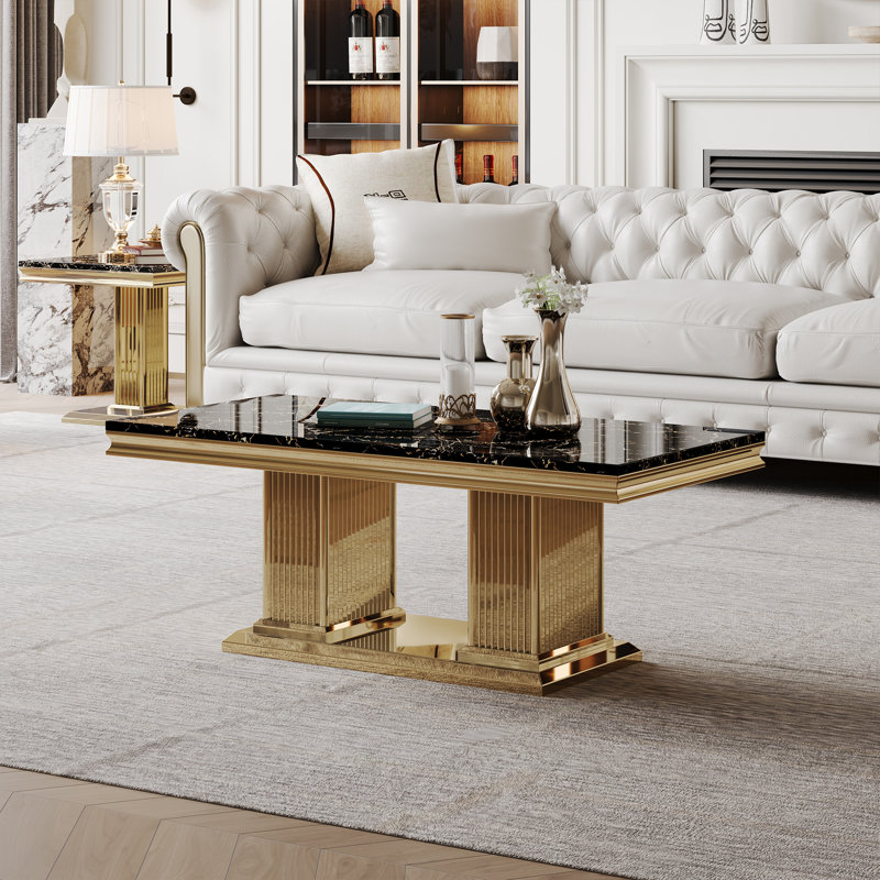Table basse, Doré, Noir marbré