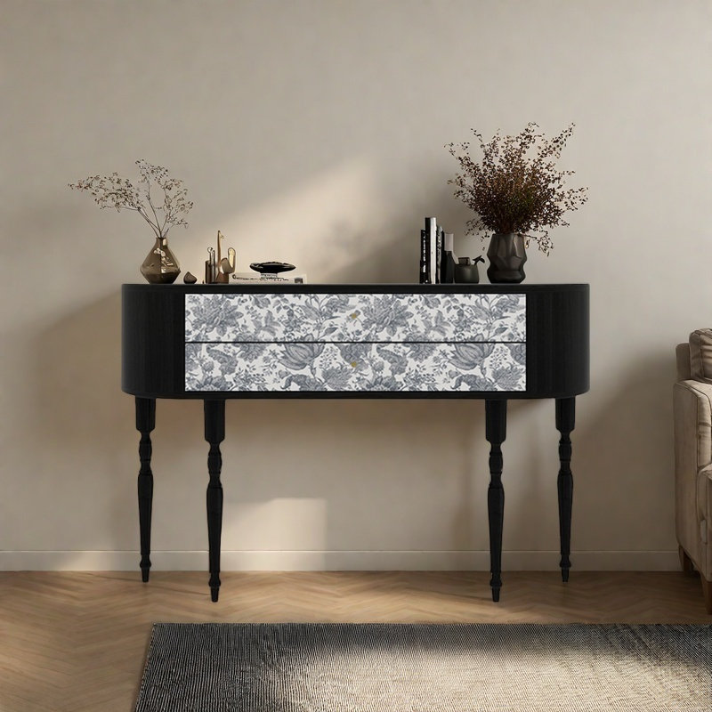 Console rétro avec 2 tiroirs, H 35,43 po x l 55,12 po x P 11,81 po