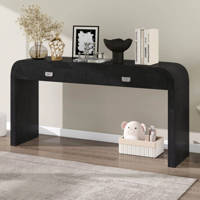 Console avec 2 grands tiroirs et poignées en métal, table d'entrée en bois