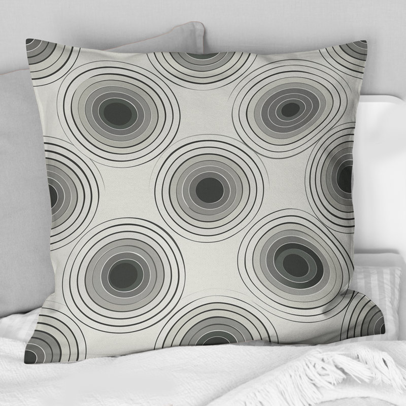 Coussin décoratif rétro blanc et noir, H 16 po x l 16 po