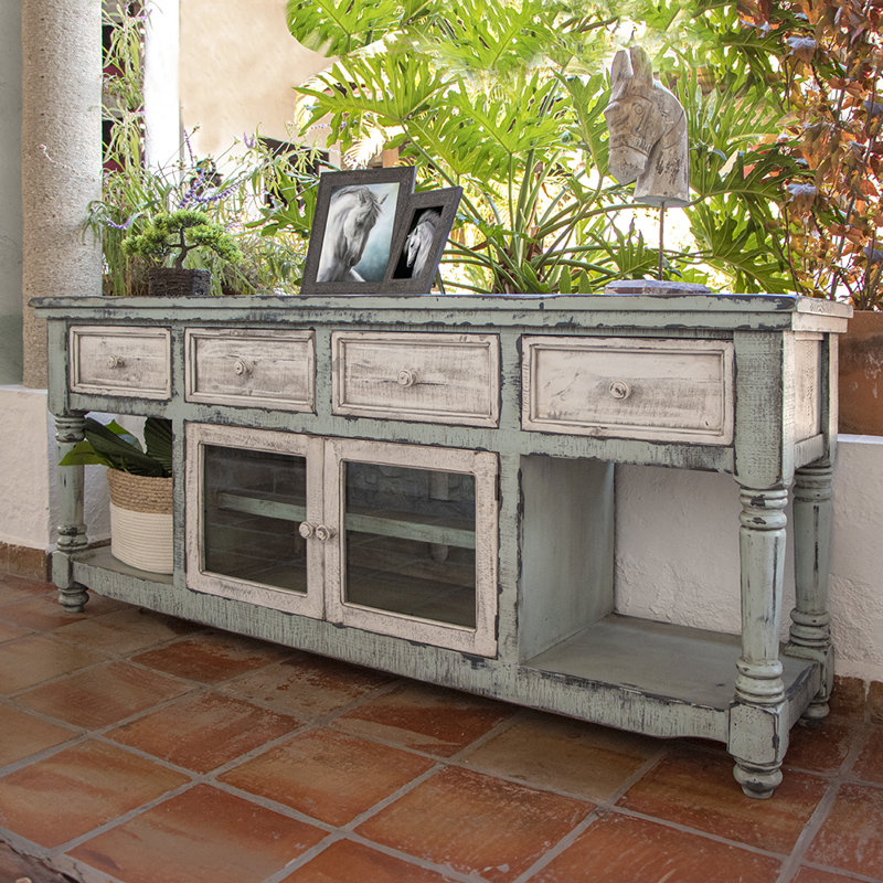 Griselde Solid Wood TV Stand, Sky Blue/White