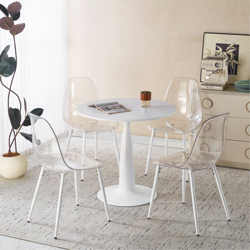 Ensemble de salle à manger 1 + 4,5 pièces, table de salle à manger à pieds en métal pour 4-6 personnes avec plateau en panneau de fibres à densité moyenne, table de salle à manger à piédestal, table basse de loisirs