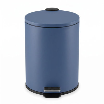 1.3 Gal Round Bathroom Trash Can, Stainless Steel, Soft-Close Lid, Step Pedal, Blue