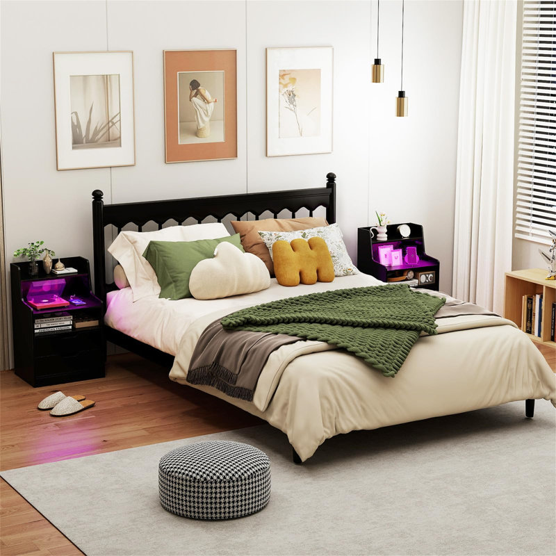 45cm W Manufactured Wood Bedside Table, Black