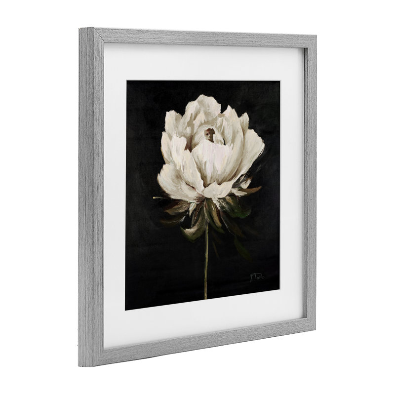 Jolie fleur délicate sur fond noir, impression par Patricia Pinto, Cadre de ferme gris, H 16 po x l 16 po