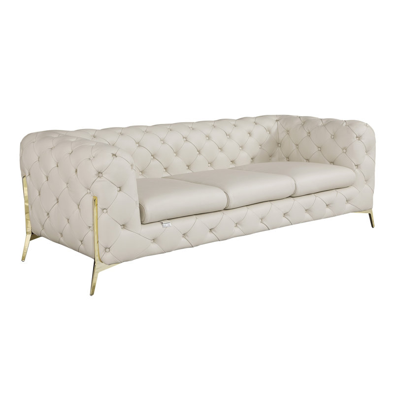 Canapé Ehrika, Cuir véritable beige, Or