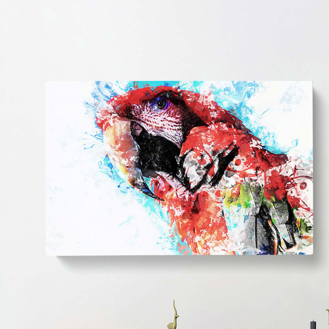Scarlet Red Macaw Parrot In Abstract - Wrapped Canvas
