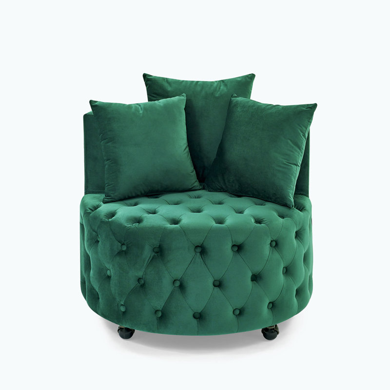 Button Tufted Velvet Upholstered Swivel Chair, Green Velvet