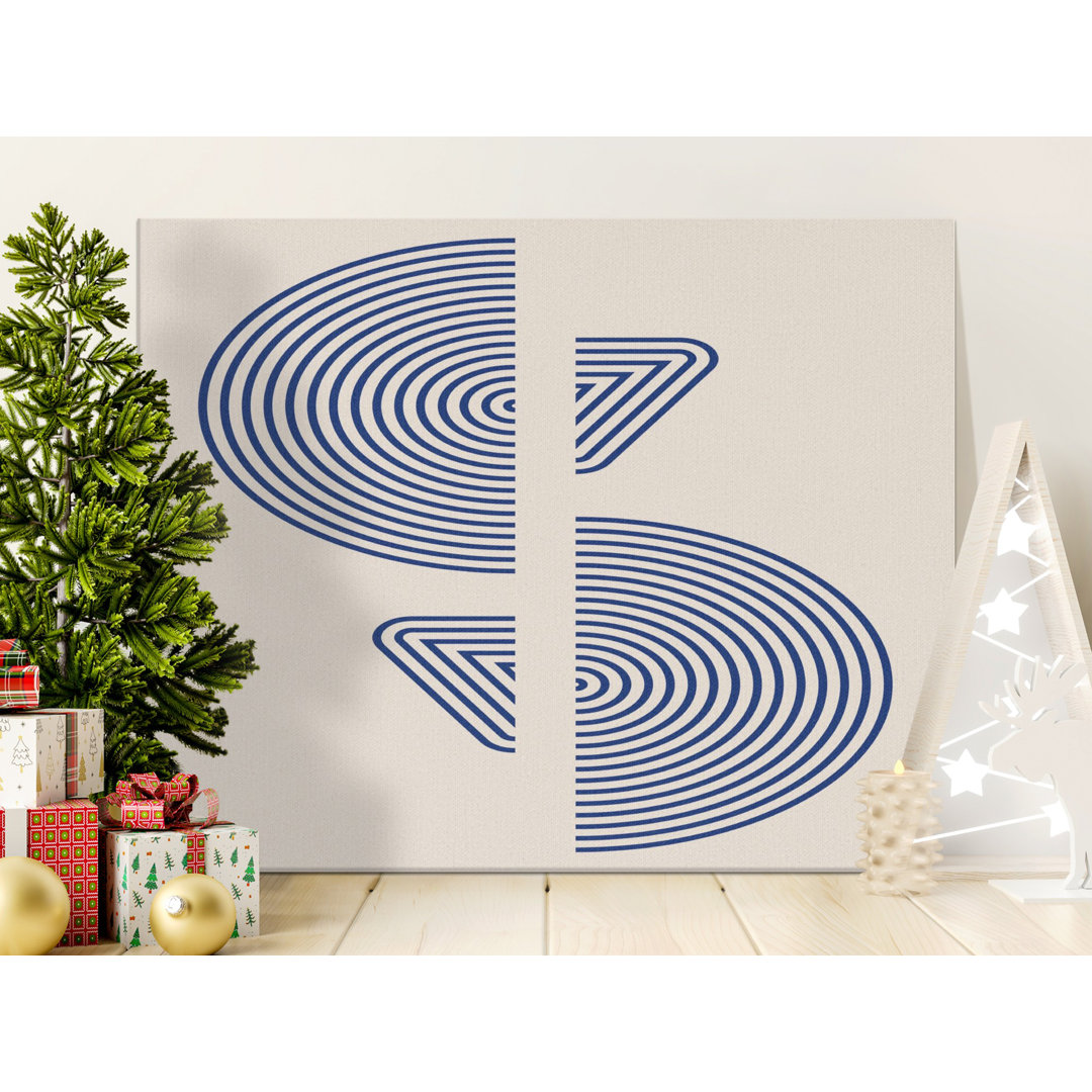 Abstract Geometric Canvas Wall Art, Minimalist Modern Decor, Navy Blue Arches and Triangles, Gallery Wrapped Print, Ready to Hang, Statement
