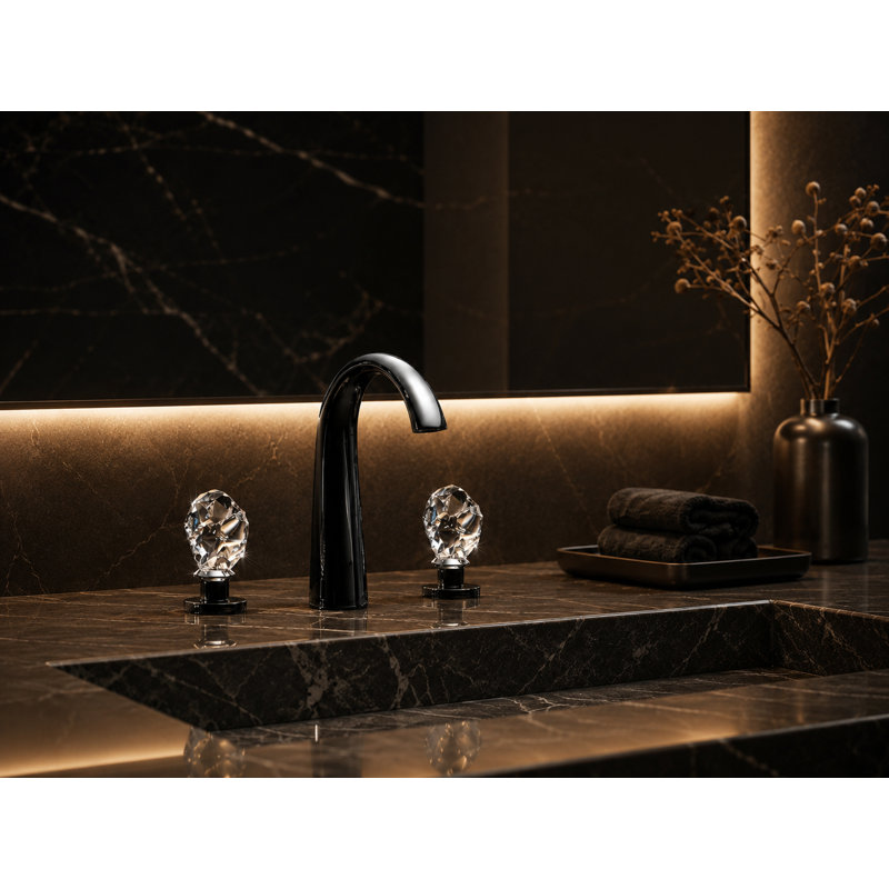 Swarovski Crystal Widespread Bathroom Faucet , Polished Chrome