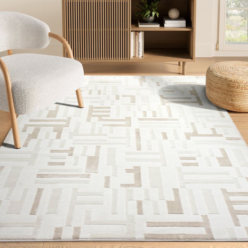 Abani Jenessa NTL210A Geometric Maze Cream Beige Area Rug, Rectangle 6' x 9'