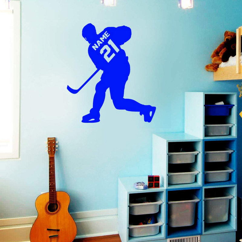 Adhésif décoratif hockey, Bleu, H 19,5 po x l 18 po, Oui