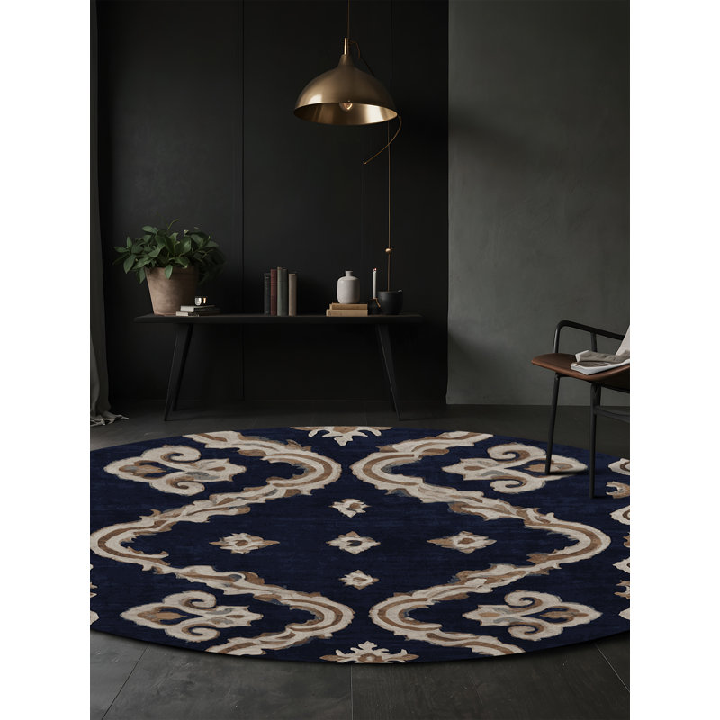 Machine Washable Gray Area Rug, Round 3'