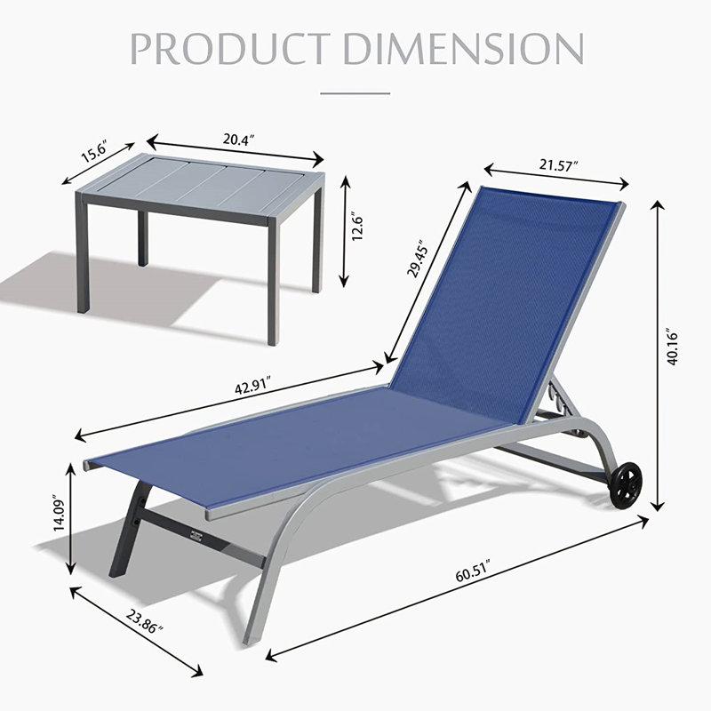 5 Position Adjustable Patio Lounge Chairs - Blue, , Breathable , Protected Chaise Outdoor Adjustable, Protected, Modern Style