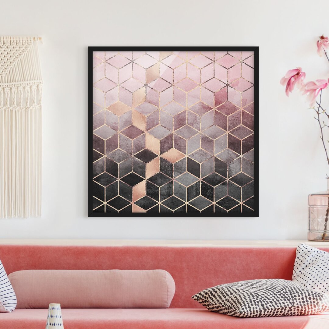 Gerahmtes Poster Pink Grey Golden Geometry