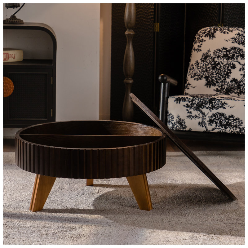 Table basse ronde 31,5 "avec espace de rangement, 31,5", convenant au salon et au bureau, brun