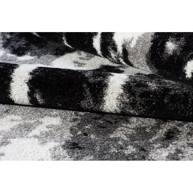 Tapis abstrait en polypropylène noir / blanc 1 pi 10 po x 2 pi 11 po Chumki, Rectangle 7 pi 10 po x 10 pi 5 po