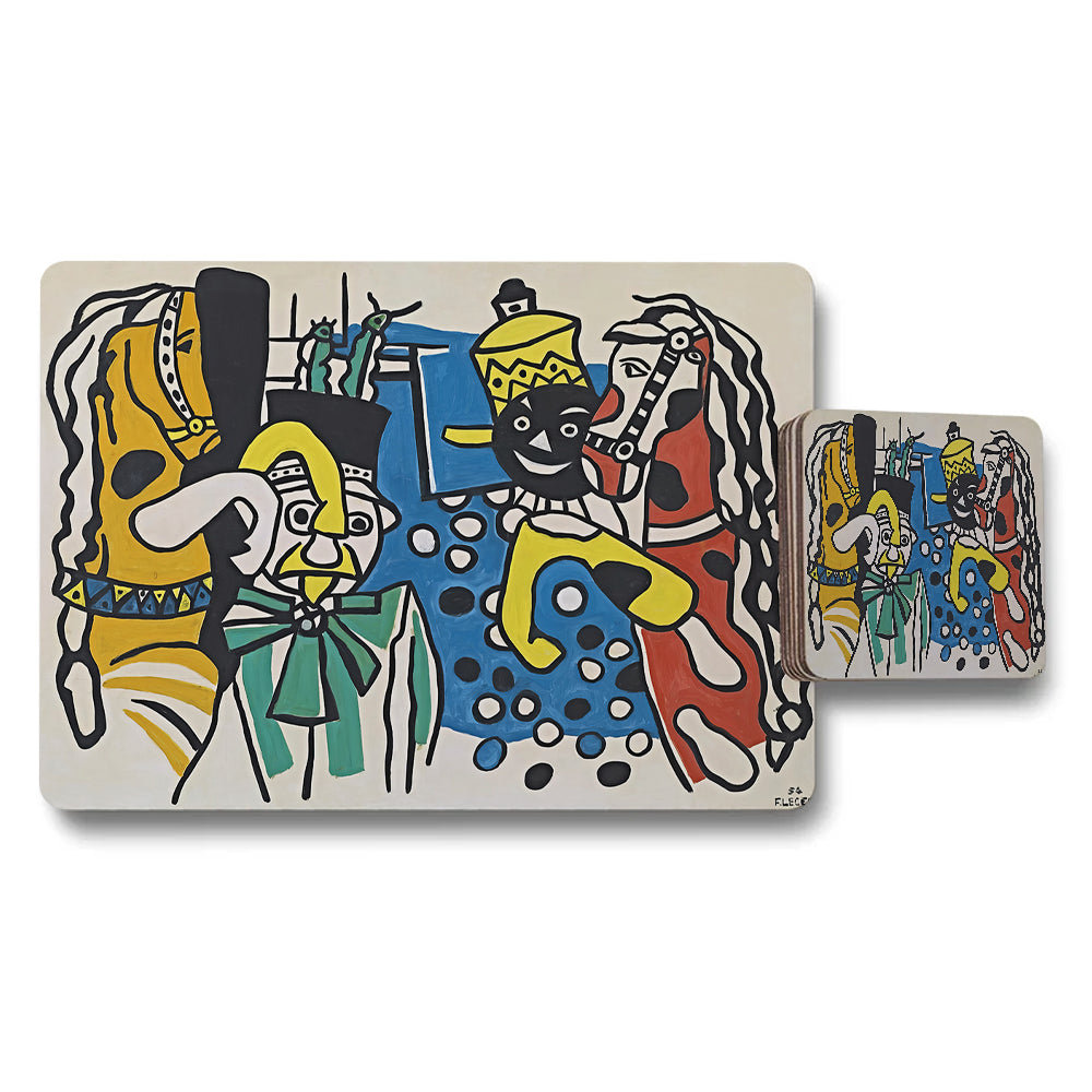 Abstract Art Placemat And Coaster Set With Colorful Modern Design