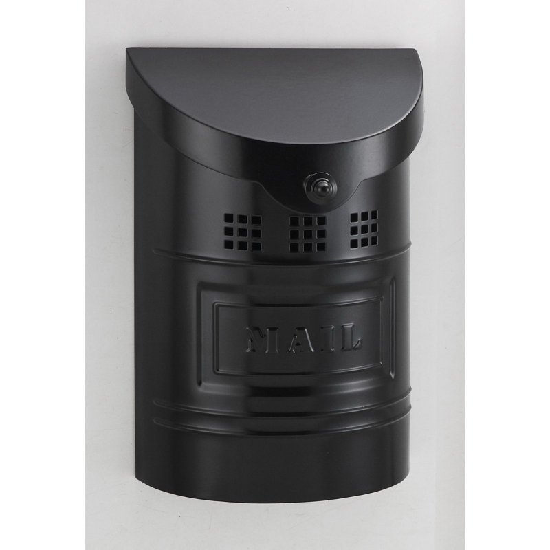Boîte aux lettres murale en acier, Acier galvanisé noir satiné, H 13 po x l 8 po x P 3,5 po