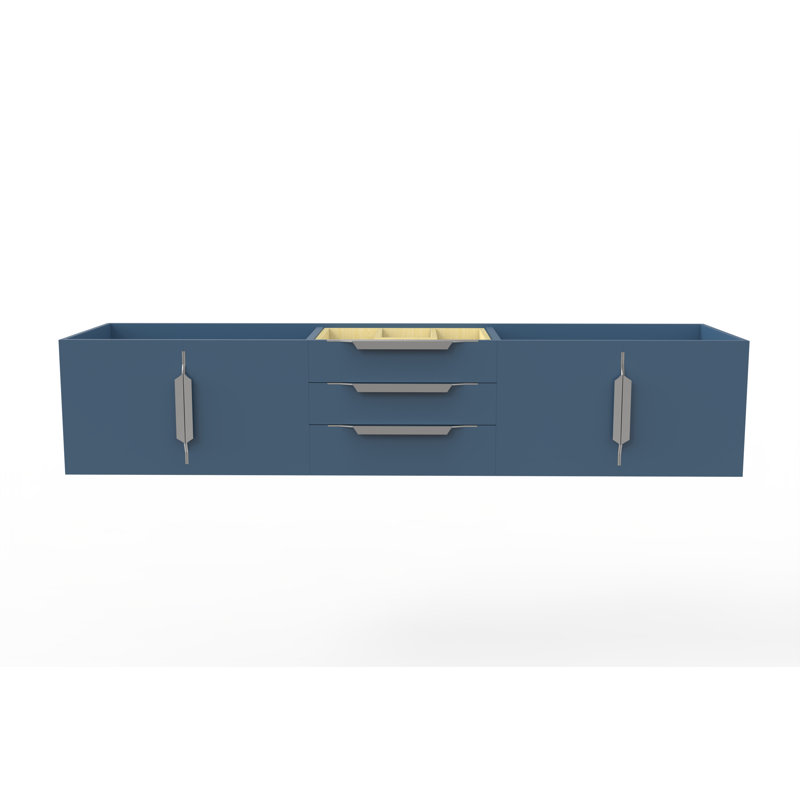 Base de meuble-lavabo mural simple 72 po Alpine, Bleu / nickel brossé