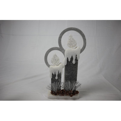 51cm Grey Twin Candle Christmas Lantern with Warm White LED Light, Battery Operated Indoor Tabletop Decoration
