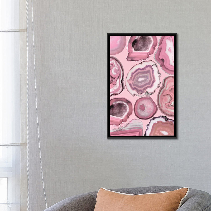 « rose agates », impression sur toile, H 26 po x l 18 po x P 1,5 po, Toile avec cadre noir, Pas de tapis
