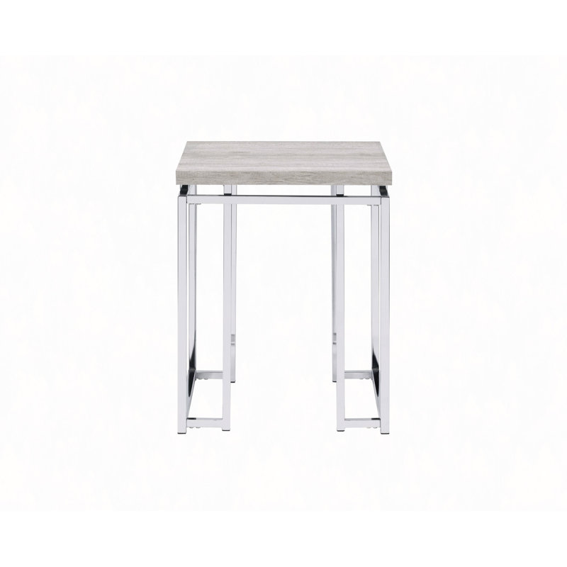 Table de bout en chêne naturel et finition chromée