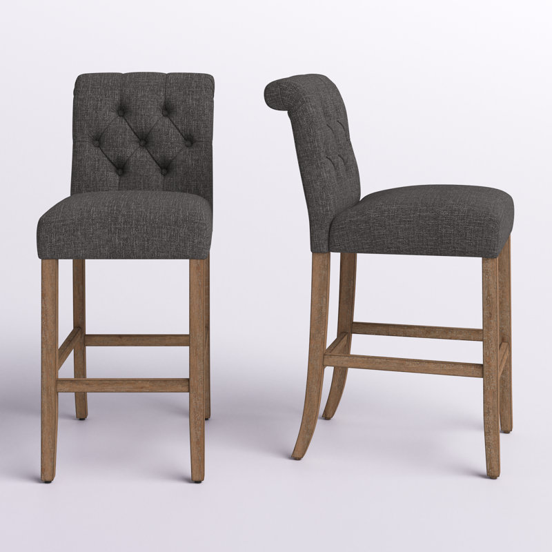 Tabouret Alsadig, Gris foncé, Tabouret de bar (siège d'une hauteur de 30,75 po), Naturel légèrement patiné
