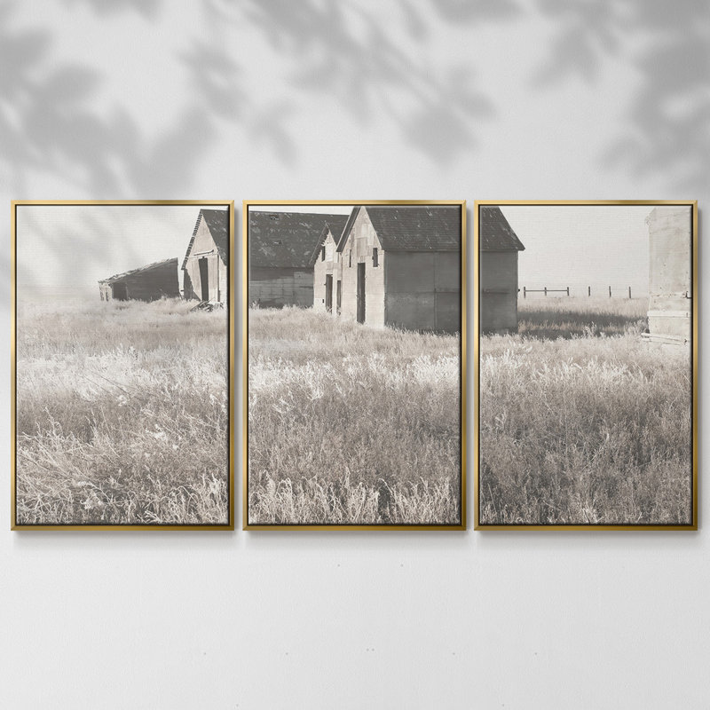 " Neutral Barn " 3 - Pieces, Gold, 24" H x 48" W x 2" D
