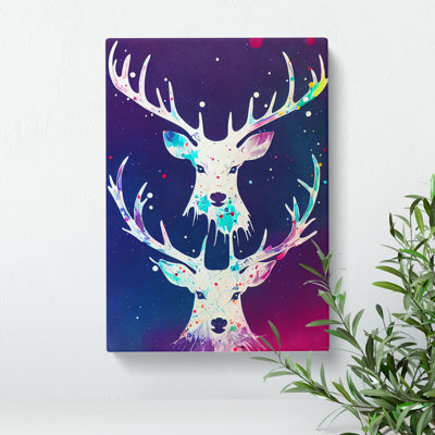 XC1022-4796X Two Painted Stags No.1 Abstract 1 Piece Wrapped Canvas Wall Art
