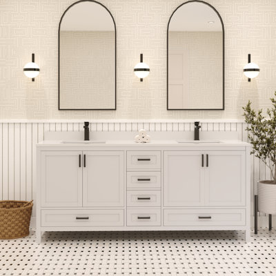 Rutherford Meuble-lavabo de salle de bain avec comptoir blanc assemblé