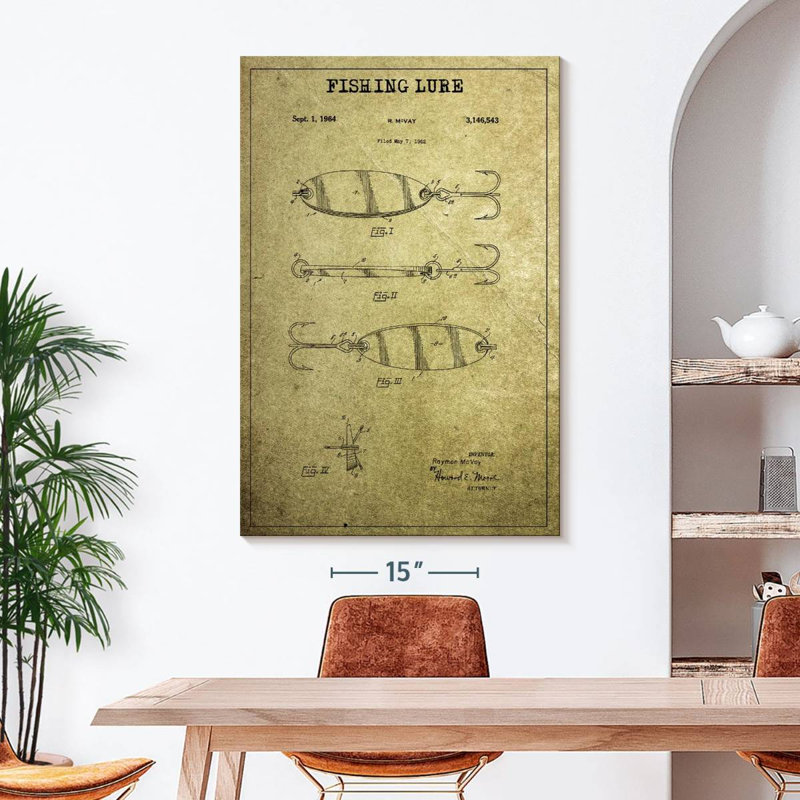 Reproduction sur toile brevetée de leurre de pêche, H 48 po x l 32 po x P 1,25 po