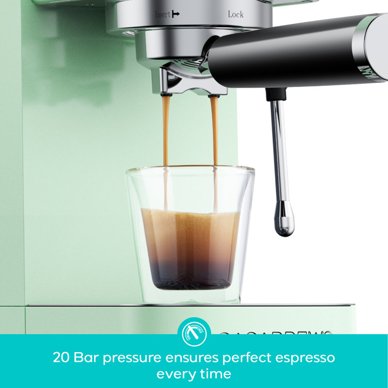 CASABREWS 3700 Essential 20 Bar Espresso Machine with Steam Wand, Compact Espresso Maker with 43.9oz Removable Water Tank for Home, Pastel Green.